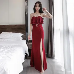 Casual Dresses Chinese Wedding Dress Fashion Wine Red Long Evening Party Women Summer Banquet Temperament Nightclub Tube Top Lace Skirt