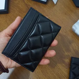 Partihandel billigare riktiga läderkorthållare mini handväska för lady svart färg fårskinn kort plånbok för man x guld silver logotyp