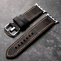 Watch Bands Vintage Style First Layer Cowhide Watchband Fits Apple Thickened Leather Strap 49MM 45MM 44MM Grey Tough Guy 8ultra