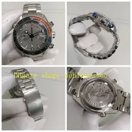 Verkliga foton Mens Chronograph Watch Men's 600m Grey Dial Ceramic Bezel 45,5 mm rostfritt stålarmband om Factory Cal. 9900 Automatisk rörelsesportklockor