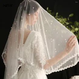 Bridal Veils Nzuk Pearls Wedding Veil Tiul Elegancka impreza z koralikami z grzebiem Mariage Accessourres