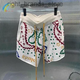 Pantalones cortos con cordón de punto invertido de Hip Hop para hombres y mujeres, pantalones cortos de Jacquard con flores de anacardo de alta calidad, etiquetas interiores W220805268o