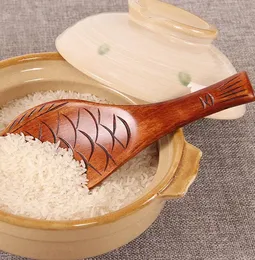 Wooden Fish Pattern Rice Food Spoon Kitchen Sundries Cooking Tools Utensil Scoop Paddle C447