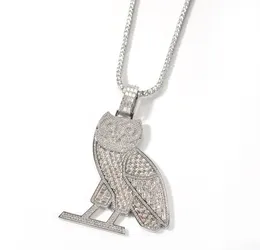 Iced Out Animal Owl Necklace Pendant Gold Silver Plated Micro Paved Zircon Mens Hip Hop Jewelry Gift8305983