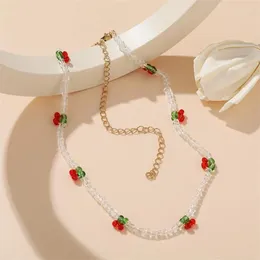 Choker Böhmen Halskette Früchte Kirsche Mode Samenperlen Halsketten Einzigartige, gefragte Perlen Boho Rot Süße Frauen