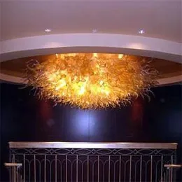 Popular Round Ceiling Lights Amber Colored Ceiling Lamp Hand Blown Glass Chandelier Indoor Art Decor Round 40 Inches