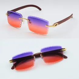 designer New Rimless Diamond cut Lens Sunglasses Original Wood Sunglasses Male and Female 18K Gold metal frame Square Lens Glasses Wooden 58-18-140MM