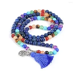 Strand ESSDCW 108 Bracciale in lapislazzuli Multi-strato Yoga Tree Life Healing per donna Uomo 7 Chakra Meditazione Gioielli