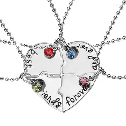 Chains Style 4 Pcs/set Stitching Broken Heart Shape Necklace Friends Forever And Ever Inlaid Red Blue Crystal Pendant