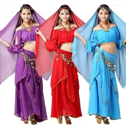 Stage Wear Oriental Belly Dance Costume Set Professional Bollywood Dress Sari Bridal Women Top Skirt Chiffon Bellydance Perfomance