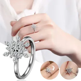 Cluster Rings Christmas Snowflake Open Band For Women Girls Cubic Zirconia Stress Anxiety Tail Finger Coil Rotate Freely Inspirations
