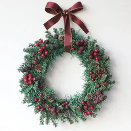 Decorative Flowers 30cm Artificial Plants Christmas Wreaths Red Nut Pine Cone Window Door Hanging Home Party Decoration Happy Year