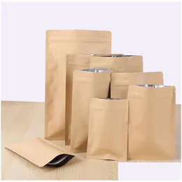 Bulk Food Storage 11 Sizes Zipper Brown Kraft Foil Bag Stand Up Paper Aluminium Pouch Resealable Zip Lock Grip Seal Grade Drop Deliver Dhy3U
