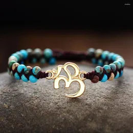 Charm Bracelets Gold Plated OM Amazonite String Braided Yoga Friendship Lover Couples Meditation Armband