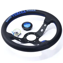 13inch Vertex Blue Embroidery Genuine Leather Drift Sport racing Steering Wheel
