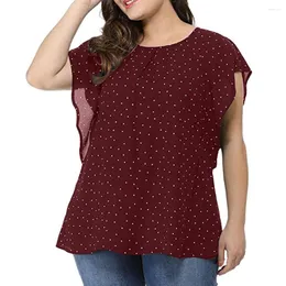 Women's T Shirts Rorychen 2023 Summer Women Blus Tops Work Office Dot Print Shirt Skjorta Casual Ruffle Hylsa Blusar Blusa A413