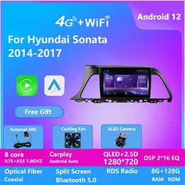 ヒュンダイソナタ2014-2017のカーラジオビデオプレーヤーWiFi GPSオーディオ4G BTユニークUI Android 12 128G