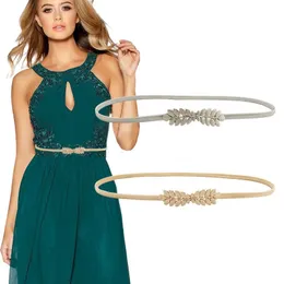 Belts Gold Silver Elastic For Women Flower Leaf Ladies Waist Dresses Stretch Skinny Metal Female elastische riem 230407