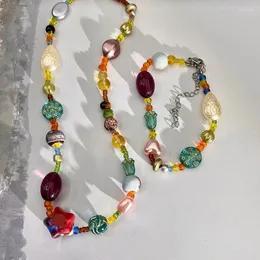 Choker Minar Bohemian Multicolor Natural Stone Ceramics Glass Beaded Halsband oregelbundna pärlor Strand Chokers for Women Party Jewelry