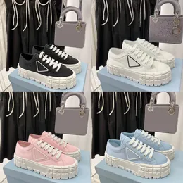 Women Platform Canvas Shoes Low Tops Shoes Double Wheel Sneakers Designer Nylon Triangle Casual Shoes Trainers Triple Thick Bottom Low Shoe