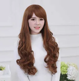 Perucas de renda peruca fosca de alta temperatura peruca de seda capa de cabeça japane e coreano rolo de lã high-end peruca inclinada franja longo cabelo encaracolado