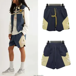 23SS Fashion Brand Rhude Men's Shorts Micro-Label Color-Blocking Lanyard Casual Short for Men and Women High Street Beach Sports Capris