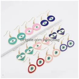 Dangle & Chandelier Wholesale Heart Shaped Evil Eye Dangle Earrings Geometric Round Irregar Enamel For Women Jewelry Gift Drop Deliver Dhqu2