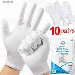 Перчатки с пятью пальцами 1/10 пар белых хлопчатобумажных рабочих перчаток для сухих рук с пленкой для обработки спа-перчаток Церемониальные эластичные перчатки Инструмент для бытовой уборкиL231108