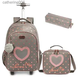 Backpacki szkolne torba na plecak torba na lunch Zestaw School Rolling Backpack z koła Student School Trolley Bag dla dziewcząt231108