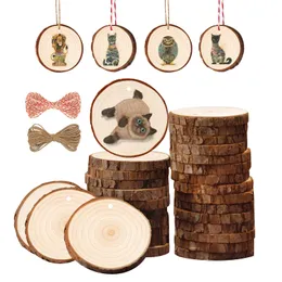Fette di legno naturale, kit di cerchi in legno rotondi non finiti preforati da 30 pezzi per decorazioni di ornamenti natalizi