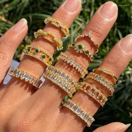 Cluster Ringe Gold Farbe Handgemachter Zirkon Fingerring mit CZ Kristall Braut Hochzeit Statement Luxus Weibliche Party Schmuck Großhandel