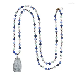 Pendentif Colliers C.QUAN CHI Couleur Bleue Brins de perles Vintage Bouddha Bijoux faits à la main