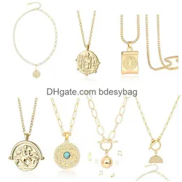 Naszyjniki wiszące złotą gwiazdę księżyca Lion Złe oko Naszyjnik Medalion Paper Clip Chian Choker Layering Jewery for Drop dostawa żyd DHS3G