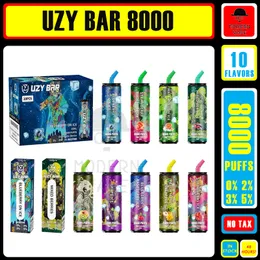 Original UZY bar E Cigarette puff 8000 10 Flavors 18ml Rechargeable Disposable Vape Pen Device Pod Smok Vapes Kit 8000 puffs NIC 0% 2% 3% 5% 1100Mah Battery in stock