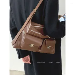 Evening Bags Maillard Vintage Motorcycle Bag Women Fashion Design Shoulder 2023 Korean Version Tote Large Capacity Commut Pack