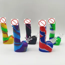 sexy silicone male penis Hookahs water dick penis beaker bongs with glass bowl unique unbreakable lady women smoking oil wax dab rigs bubbler pipes