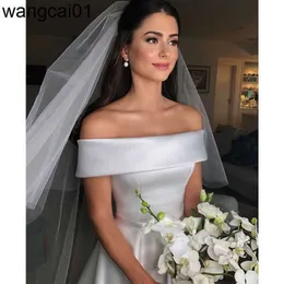 Sukienki imprezowe Vestido de novia sukienki ślubne satynowe z ramion longue de soiree simp panna młoda to być vestidos de fiesty 0408h23