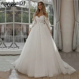 Sukienki imprezowe Lorie Glitter Suknie ślubne Puff SEVE Applique koronkowe kwiaty 3D Off ramię Tul Boho Bride Suknia 2021 Vestidos de Novia 0408H23