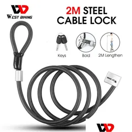 Theft Protection Bike Locks West Biking 2M Steel Bicycle Lock Mtb Road Security Anti-Theft Motorcycle Electric Scooter With 2 Keys D Dhila