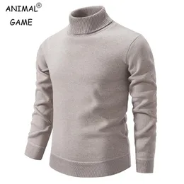 Herrtröjor Autumn Men's Turtleneck tröja Vinter stickningar Pullovers Rollneck Varma män Jumper Loose Solid Color Top 231108