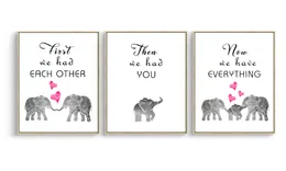Uppsättning av 3 elefantfamilj kärlek citat väggkonst