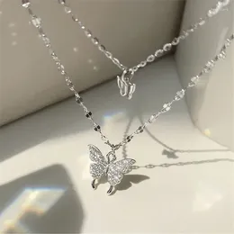 Collane con ciondolo Farfalla color argento per donna Collare girocollo in cristallo con zirconi pregiati impilati regalo di gioielli a doppia catena