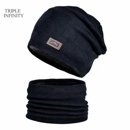 Beanie/Skull Caps Men's Winter Hat With Fluff Lined WindProof Beanies屋外コールドプルーフキャップネック保護スカーフセット温かいニット帽子231108