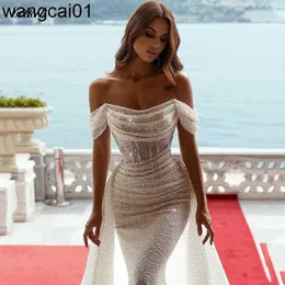 Party Dresses Lorie Sexig Glitter Bodycon Mermaid Wedding Dresses Off Shoulder Sevess Boho Bridal klänningar med glänsande tåg Bride Dress 2022 0408H23