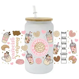 UV DTF Transfer for Libbey Can Glass Cup Coffee Cups Wrap 16oz Cold Transfer Printing Custom Label Sticker Clisterer Decal Cartoon Make Up Feel 10.000 Mönster Partihandel