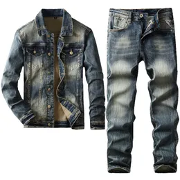 Retro Blue Simple Herren Jeans Anzug Herbst Winter Klassische Jeansjacke und Hose 2-teiliges Set American Style Slim Fit Streetwear