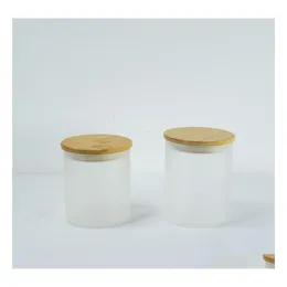 Kubki 6 uncji 10 uncji sublimacja matowe szklane słoiki na świece kubek z bambusową pokrywką Tea Light Cup zapach krótkie proste okulary dla niego Dh5Sk