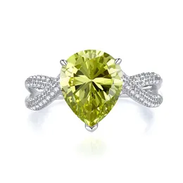 Wassertropfen-Peridot-Diamantring, 100 % echtes 925er-Sterlingsilber, Party-Ehering-Ringe für Damen und Herren, Versprechen, Verlobungsschmuck