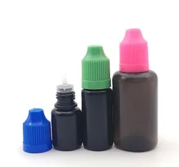 Kvalitet svart droppflaska plast tomma flaskor med långa och tunna spetsar manipulationsbesätt barnsäker säkerhetslock nål 10 ml 30 ml