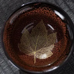 Copos de vinho construir uma folha copo forno mudança tianmu esmalte chá cerâmica grossa imitação queima de madeira grande chapéu de bambu